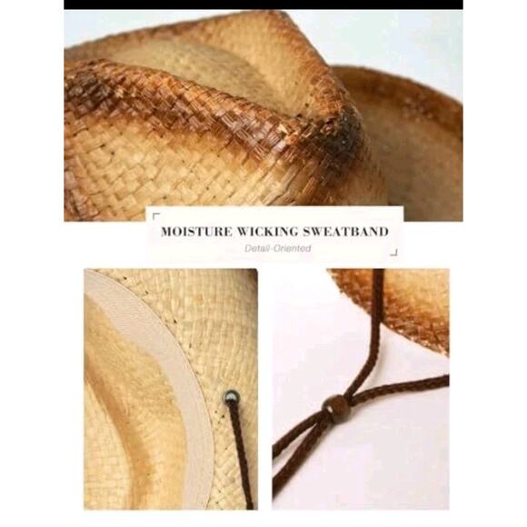Western Style Round Cowboy Straw Hat Ladies Fedora Chin Cord XL Turquoise Gem - Picture 4 of 6